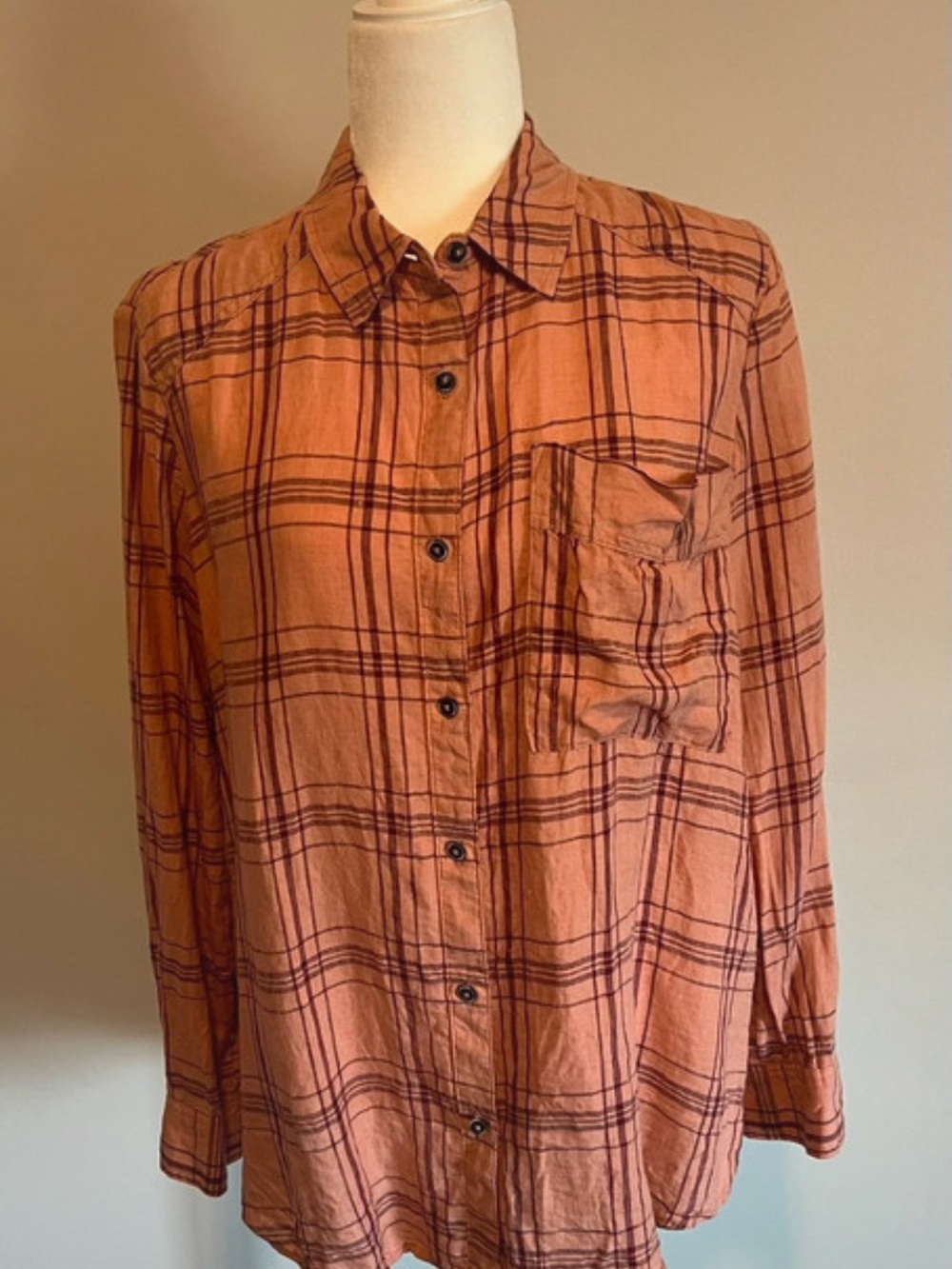 Free People Plaid Shirt Jacket in Rust